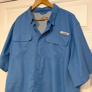 Habit‎ Mens XL Blue Short Sleeve UPF Shirt Fishing Hike Outdoors Vented Pockets